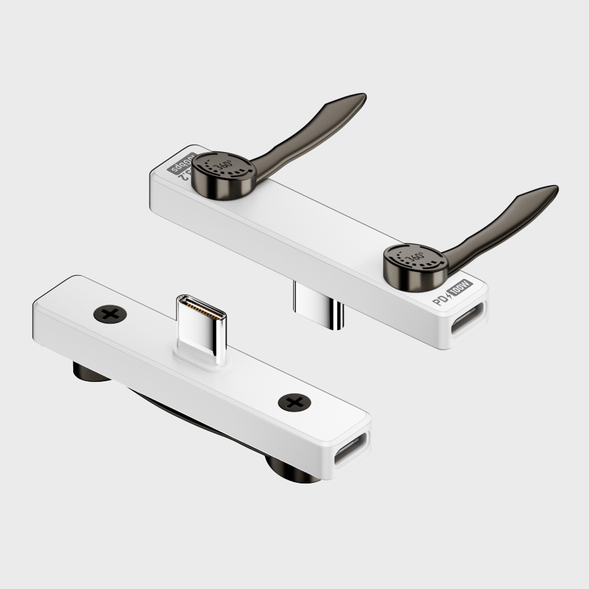 Soporte Plegable 2 en 1 USB-C para Móvil y Portátil - Carga Rapida PD 100W, Datos 10Gbps y Audio
