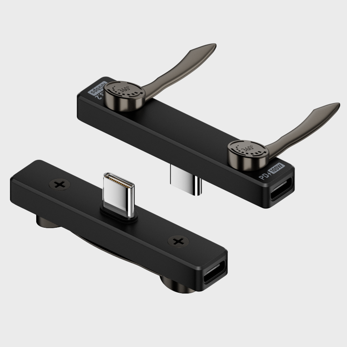 Soporte Plegable 2 en 1 USB-C para Móvil y Portátil - Carga Rapida PD 100W, Datos 10Gbps y Audio