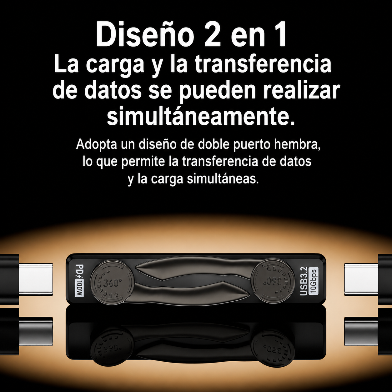 Soporte Plegable 2 en 1 USB-C para Móvil y Portátil - Carga Rapida PD 100W, Datos 10Gbps y Audio