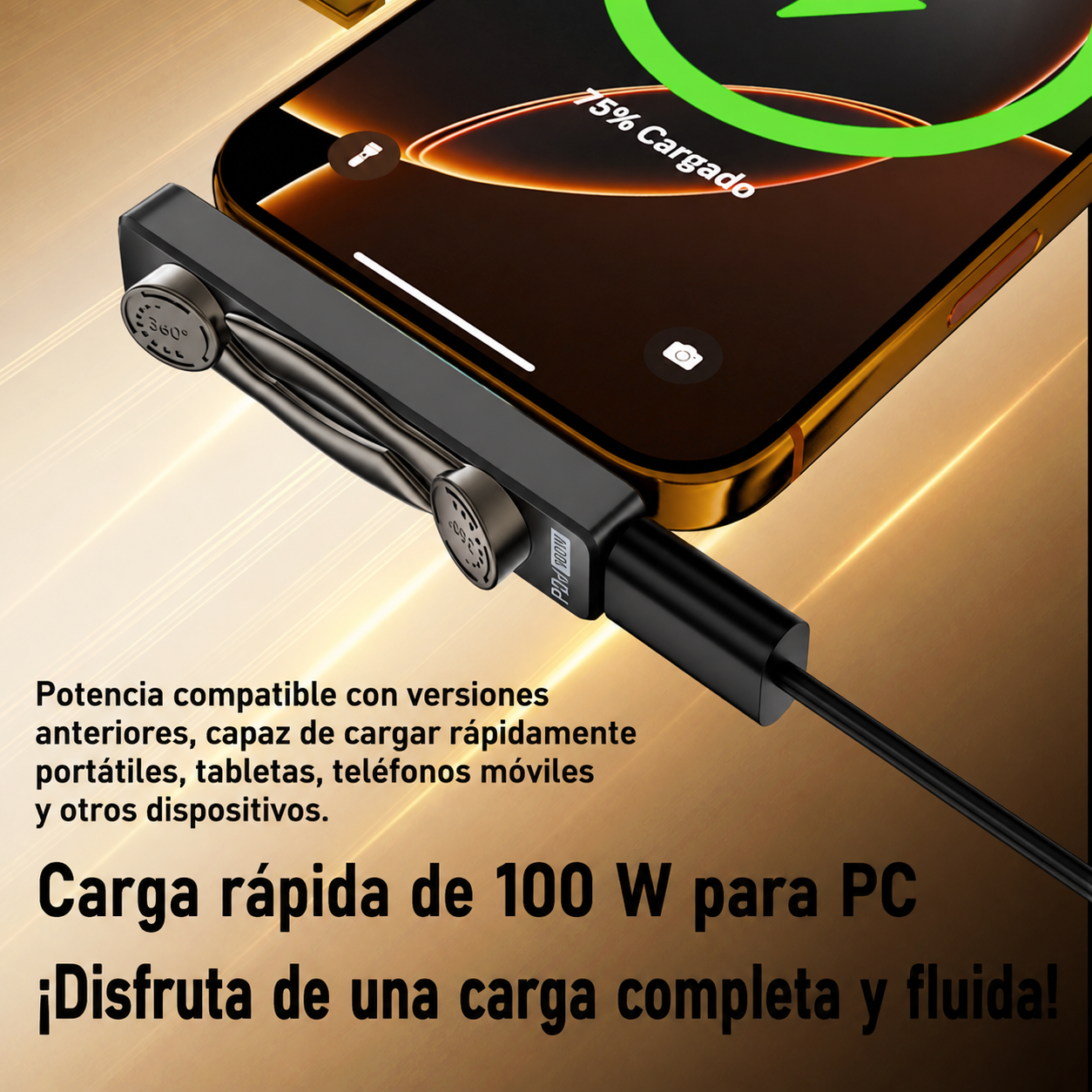 Soporte Plegable 2 en 1 USB-C para Móvil y Portátil - Carga Rapida PD 100W, Datos 10Gbps y Audio