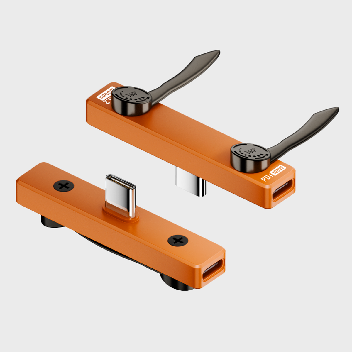 Soporte Plegable 2 en 1 USB-C para Móvil y Portátil - Carga Rapida PD 100W, Datos 10Gbps y Audio