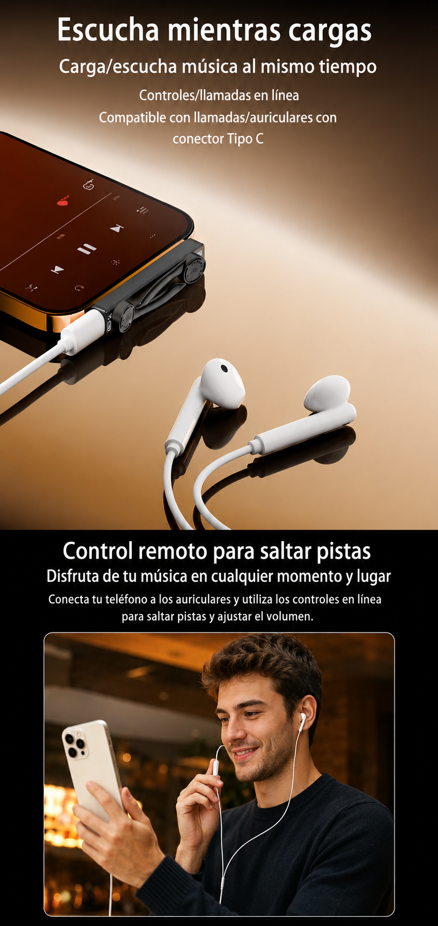 Soporte Plegable 2 en 1 USB-C para Móvil y Portátil - Carga Rapida PD 100W, Datos 10Gbps y Audio