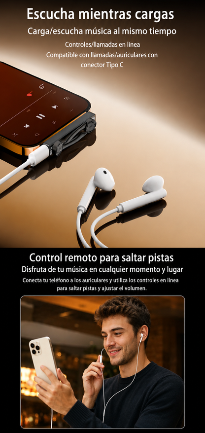 Soporte Plegable 2 en 1 USB-C para Móvil y Portátil - Carga Rapida PD 100W, Datos 10Gbps y Audio